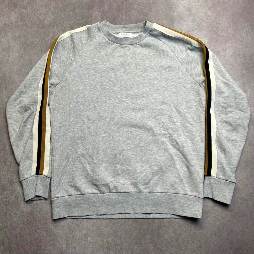Sandro Paris Mens Gray Raglan Sleeve Side Stripe Crewneck Sweatshirt Large